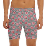 Pink Rose Zigzag Pattern Print Men's Long Boxer Briefs