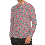 Pink Rose Zigzag Pattern Print Men's Long Sleeve Rash Guard