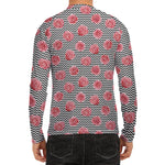 Pink Rose Zigzag Pattern Print Men's Long Sleeve Rash Guard