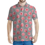 Pink Rose Zigzag Pattern Print Men's Polo Shirt