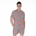 Pink Rose Zigzag Pattern Print Men's Romper