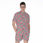 Pink Rose Zigzag Pattern Print Men's Rompers