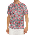 Pink Rose Zigzag Pattern Print Men's Short Sleeve Rash Guard