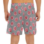 Pink Rose Zigzag Pattern Print Men's Split Running Shorts