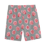 Pink Rose Zigzag Pattern Print Men's Sports Shorts