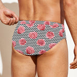 Pink Rose Zigzag Pattern Print Men's Swim Briefs