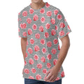 Pink Rose Zigzag Pattern Print Men's Velvet T-Shirt