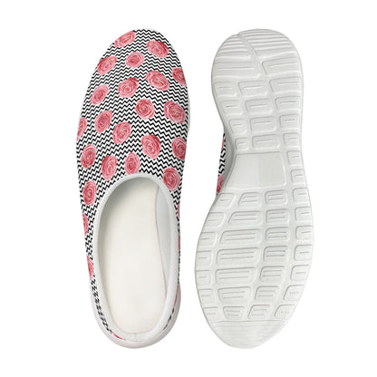Pink Rose Zigzag Pattern Print Mesh Casual Shoes