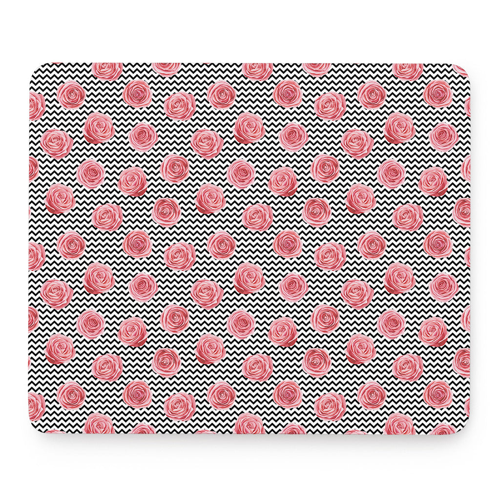 Pink Rose Zigzag Pattern Print Mouse Pad