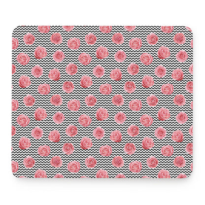 Pink Rose Zigzag Pattern Print Mouse Pad