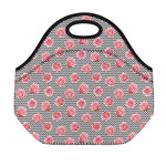 Pink Rose Zigzag Pattern Print Neoprene Lunch Bag