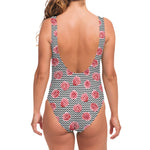 Pink Rose Zigzag Pattern Print One Piece Swimsuit