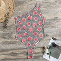 Pink Rose Zigzag Pattern Print One Shoulder Bodysuit