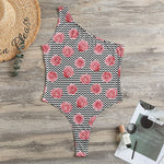 Pink Rose Zigzag Pattern Print One Shoulder Bodysuit