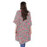Pink Rose Zigzag Pattern Print Open Front Beach Cover Up