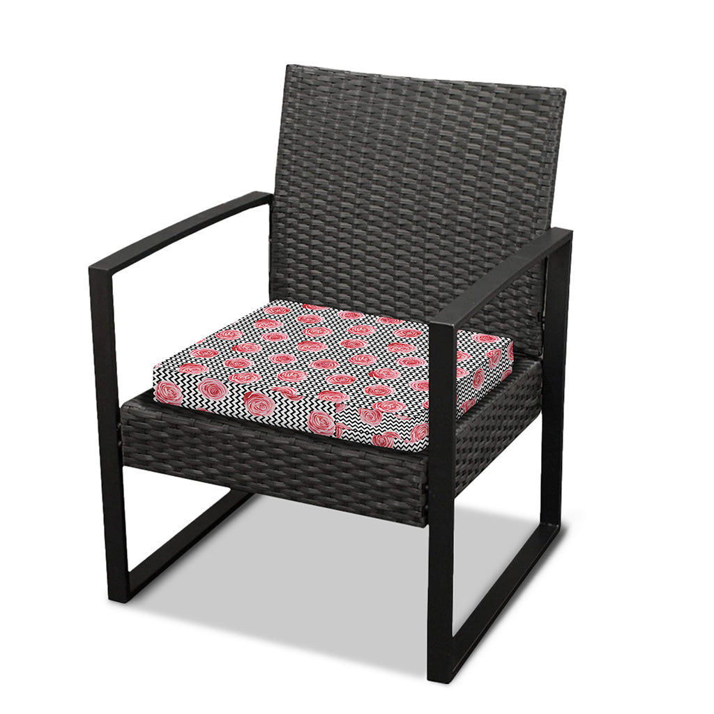 Pink Rose Zigzag Pattern Print Outdoor Seat Cushion Cover