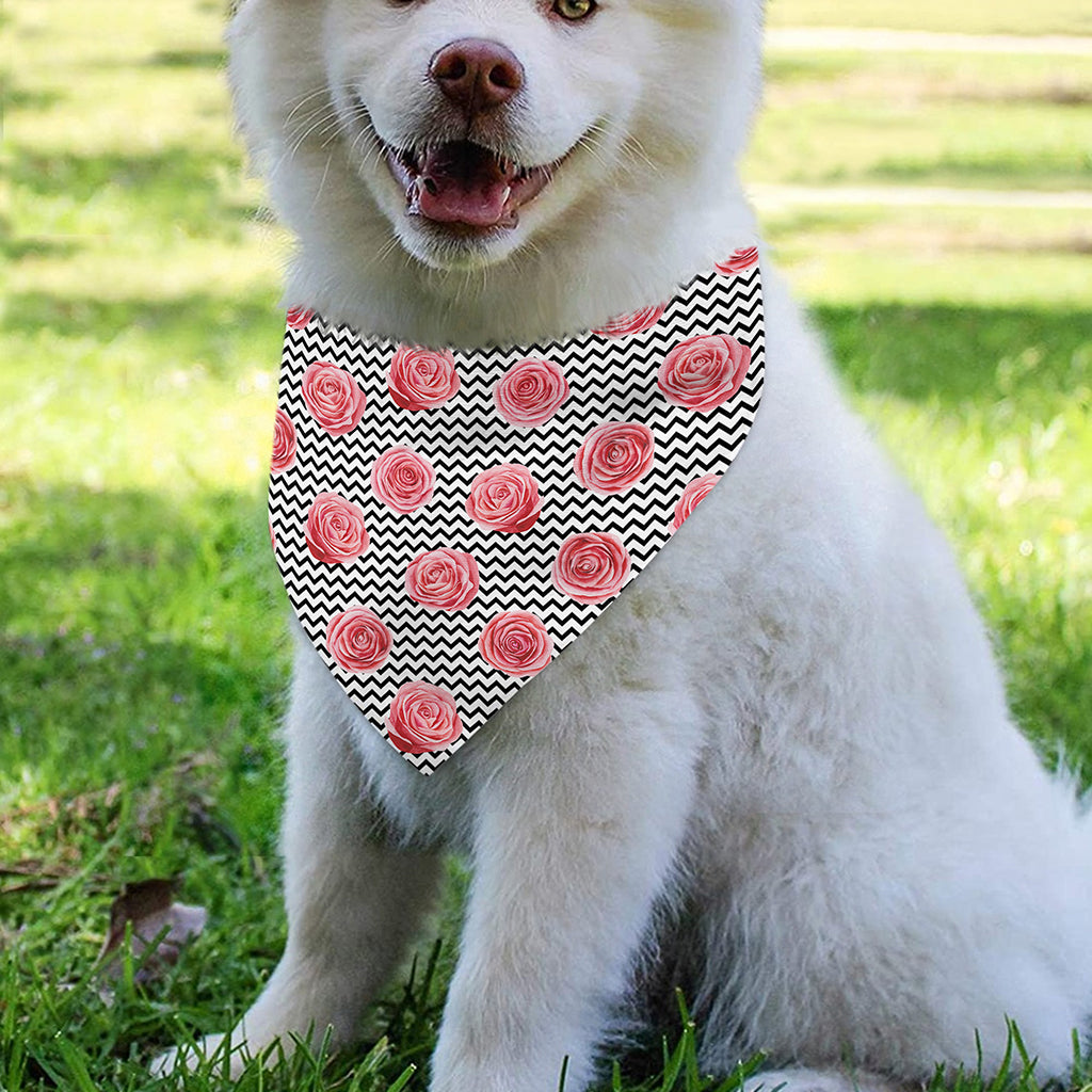 Pink Rose Zigzag Pattern Print Over The Collar Dog Bandana