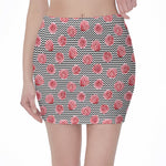 Pink Rose Zigzag Pattern Print Pencil Mini Skirt