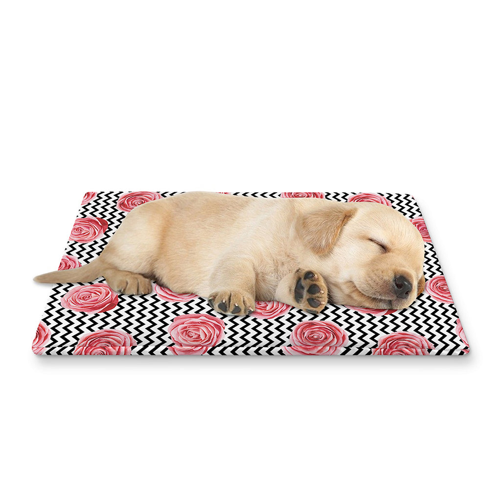 Pink Rose Zigzag Pattern Print Pet Cooling Mat Cover