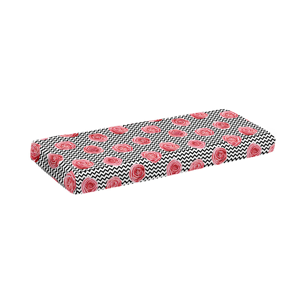 Pink Rose Zigzag Pattern Print Piano Keyboard Cover