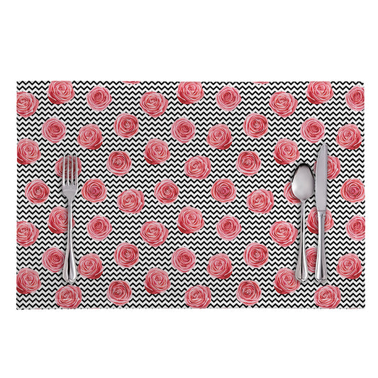 Pink Rose Zigzag Pattern Print Placemat
