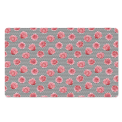 Pink Rose Zigzag Pattern Print Polyester Doormat