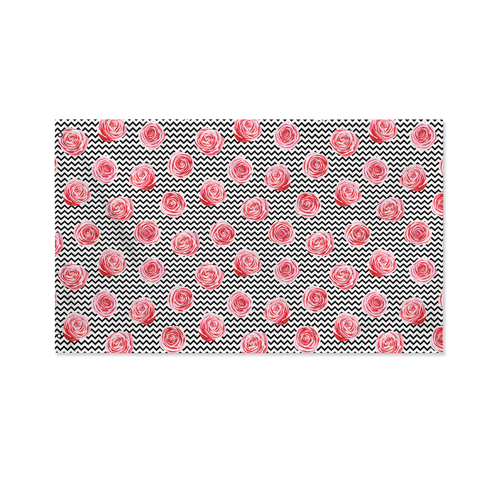 Pink Rose Zigzag Pattern Print Polyester Flag