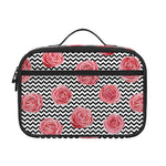 Pink Rose Zigzag Pattern Print Portable Lunch Bag