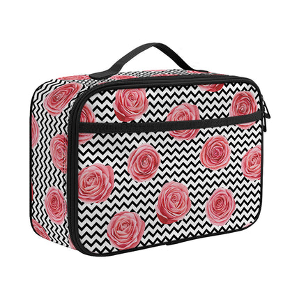 Pink Rose Zigzag Pattern Print Portable Lunch Bag
