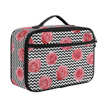 Pink Rose Zigzag Pattern Print Portable Lunch Bag