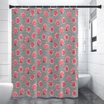 Pink Rose Zigzag Pattern Print Premium Shower Curtain