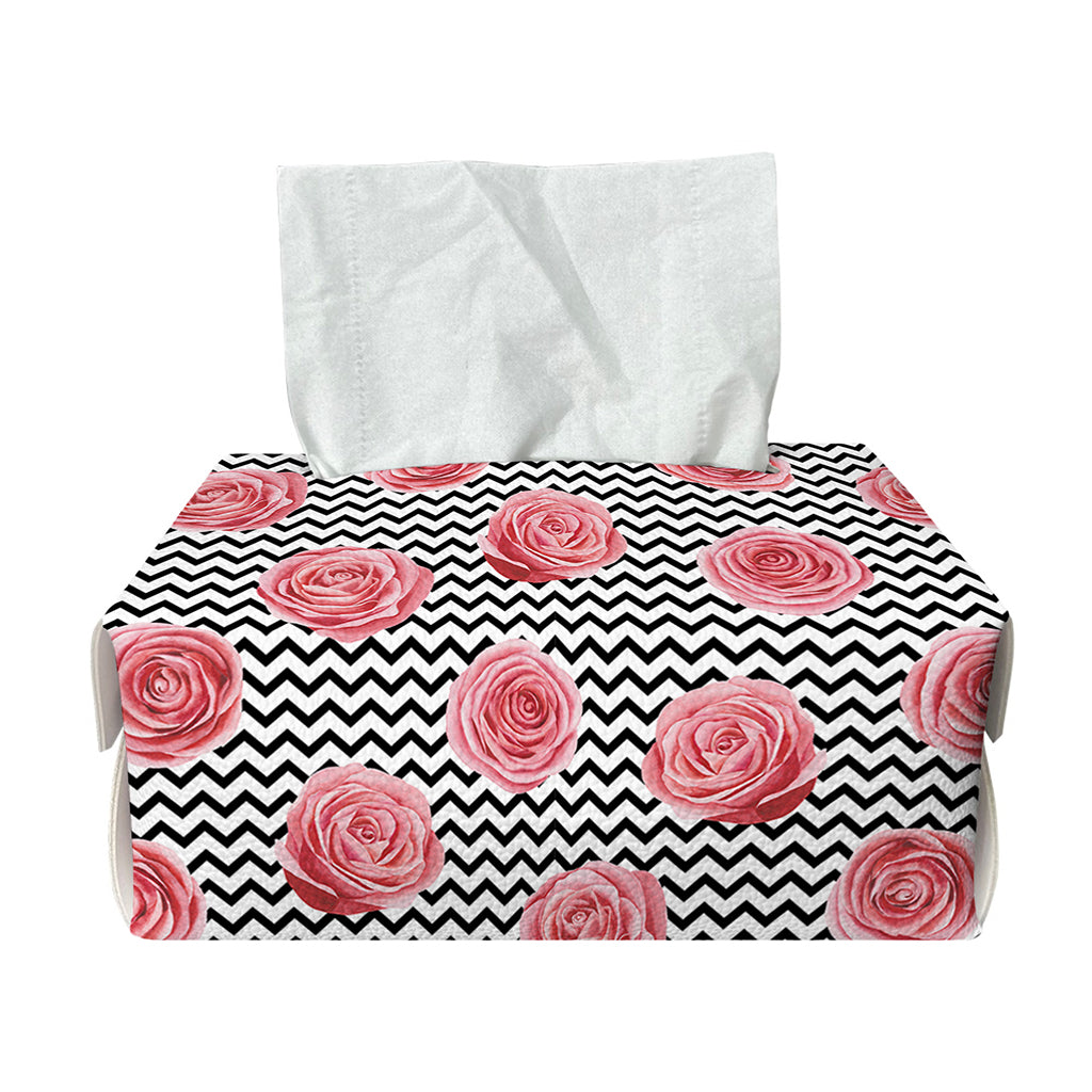 Pink Rose Zigzag Pattern Print Rectangle Tissue Box Cover