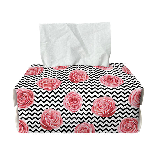 Pink Rose Zigzag Pattern Print Rectangle Tissue Box Cover