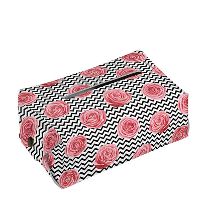 Pink Rose Zigzag Pattern Print Rectangle Tissue Box Cover