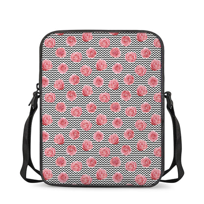 Pink Rose Zigzag Pattern Print Rectangular Crossbody Bag