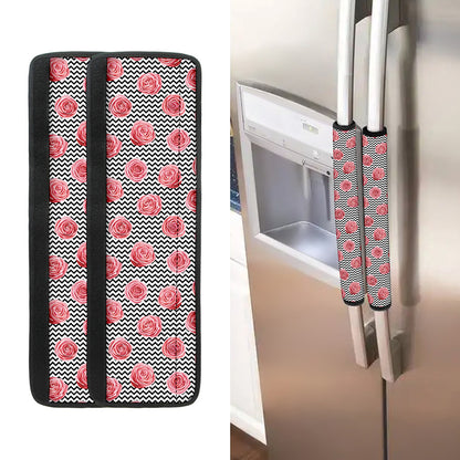 Pink Rose Zigzag Pattern Print Refrigerator Handle Covers