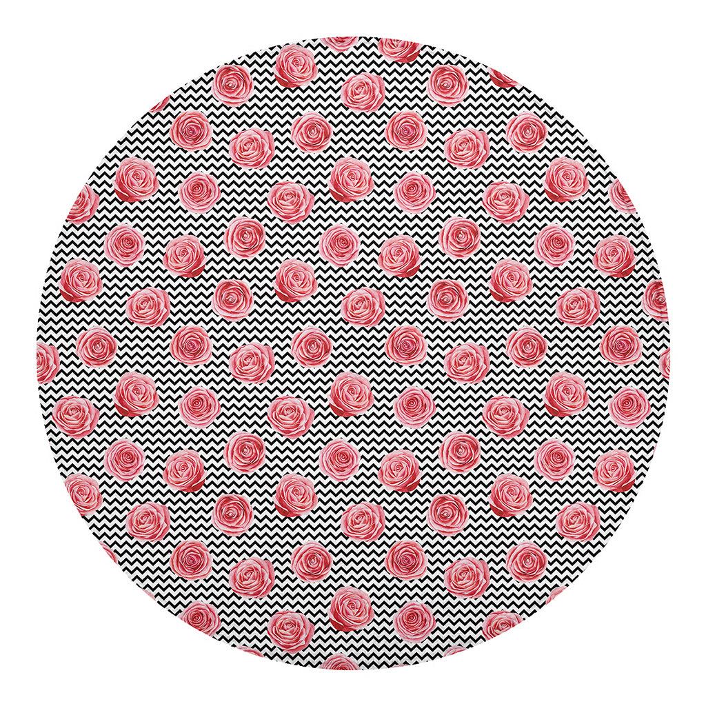 Pink Rose Zigzag Pattern Print Round Blanket