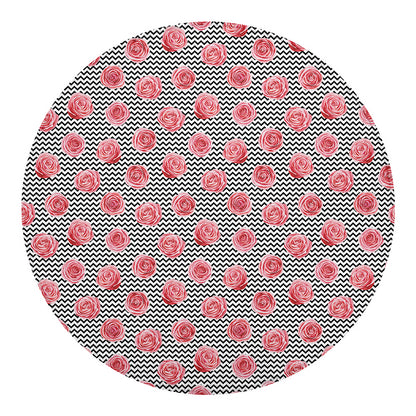 Pink Rose Zigzag Pattern Print Round Blanket