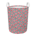 Pink Rose Zigzag Pattern Print Round Laundry Basket