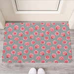 Pink Rose Zigzag Pattern Print Rubber Doormat