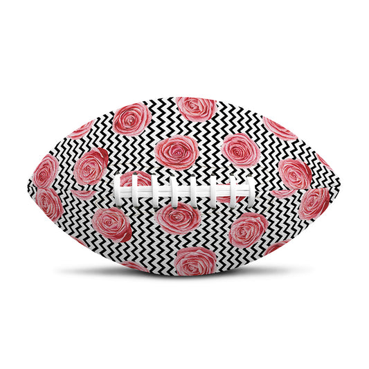 Pink Rose Zigzag Pattern Print Rugby Ball