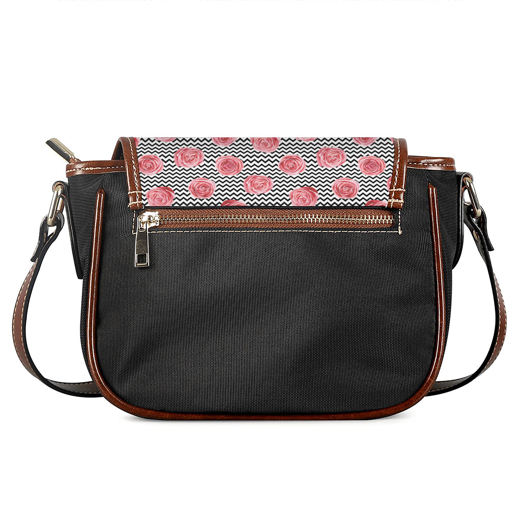 Pink Rose Zigzag Pattern Print Saddle Bag