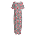 Pink Rose Zigzag Pattern Print Short Sleeve Long Nightdress
