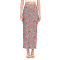 Pink Rose Zigzag Pattern Print Side Slit Maxi Skirt