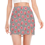 Pink Rose Zigzag Pattern Print Side Slit Mini Skirt