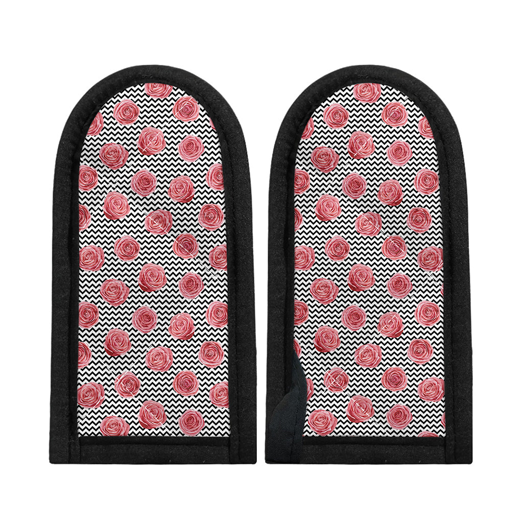 Pink Rose Zigzag Pattern Print Skillet Handle Cover