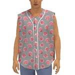 Pink Rose Zigzag Pattern Print Sleeveless Baseball Jersey