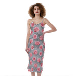 Pink Rose Zigzag Pattern Print Slim Fit Midi Cami Dress