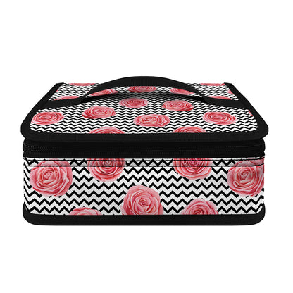 Pink Rose Zigzag Pattern Print Small Lunch Bag
