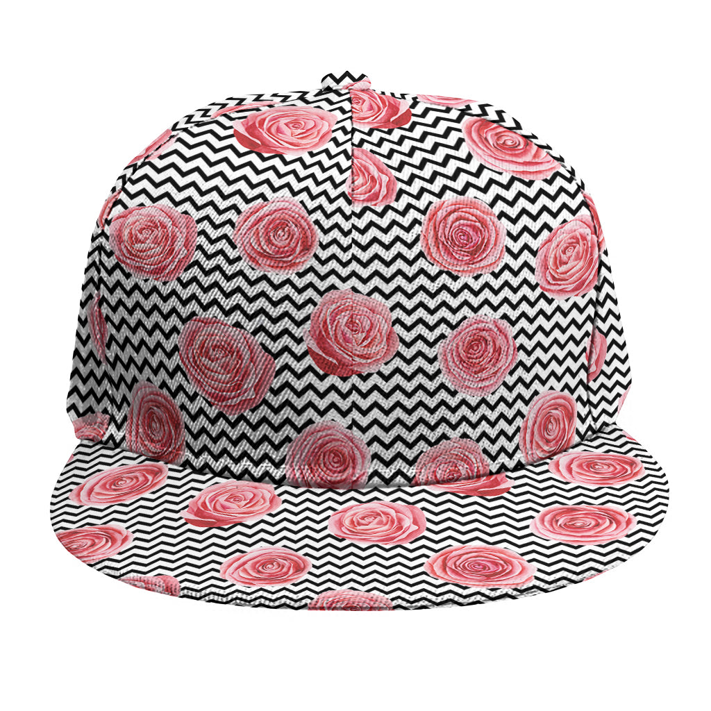 Pink Rose Zigzag Pattern Print Snapback Cap